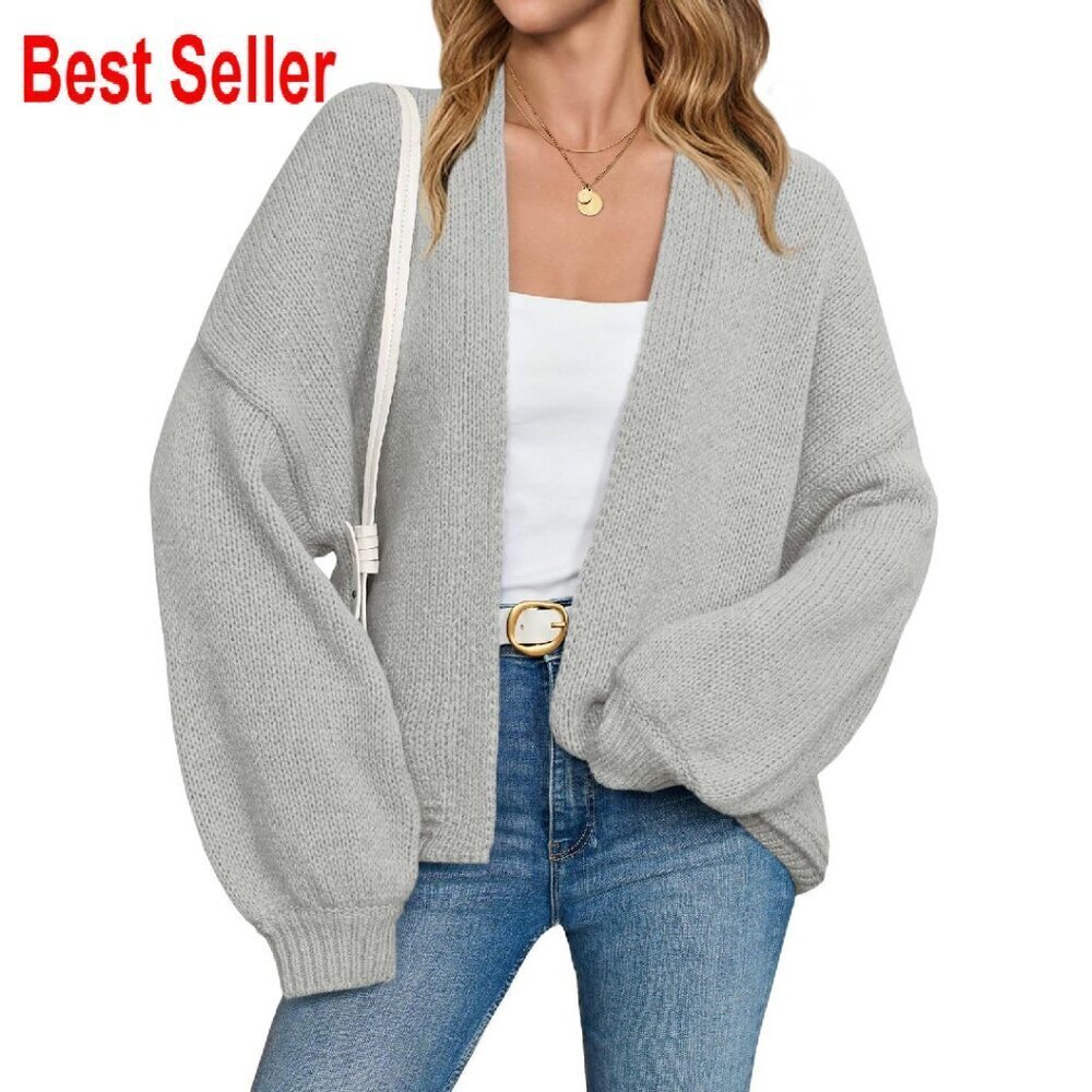 Oversized Chunky Knit Cardigan Long Lantern Sleeve Open Front Sweater Coat